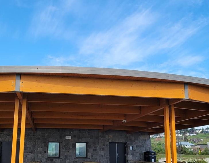 newly stained gazebo wood beams for a municipal park