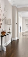 interior of a newly painted dark grey bathroom